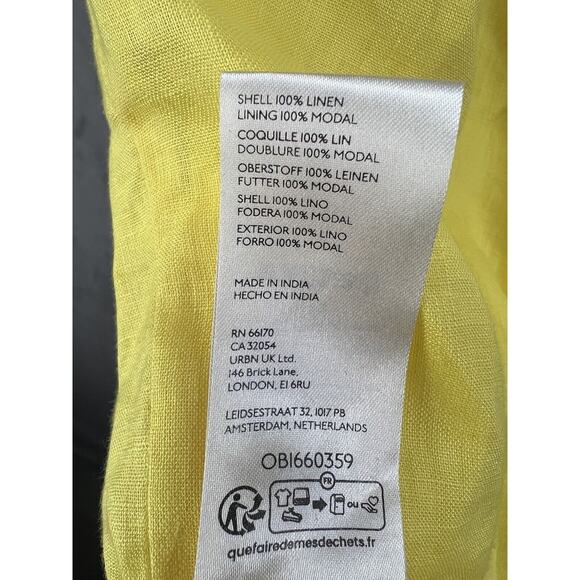 Anthropologie One-Shoulder Linen Dress Size 10 Yellow Wrap Dress - Picture 10 of 11